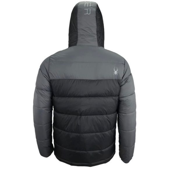 Spyder | ‘Circuit’ Black & Grey Water Repellent Rain & Snow Hooded Puffer Jacket - Picture 2 of 14